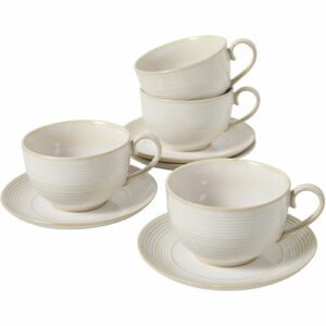 A stacked set of matte off-white ceramic teacups
