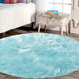 teal round rug soft fluffy carpet dopamine decor cozy bedroom floor rug