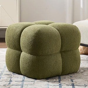 green boucle ottoman modern dopamine decor soft textured pouf cozy furniture