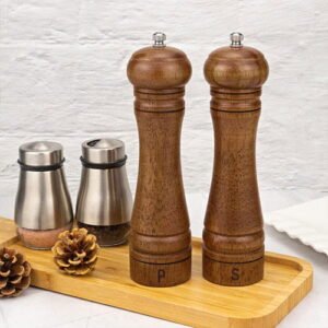wooden salt and pepper grinder set